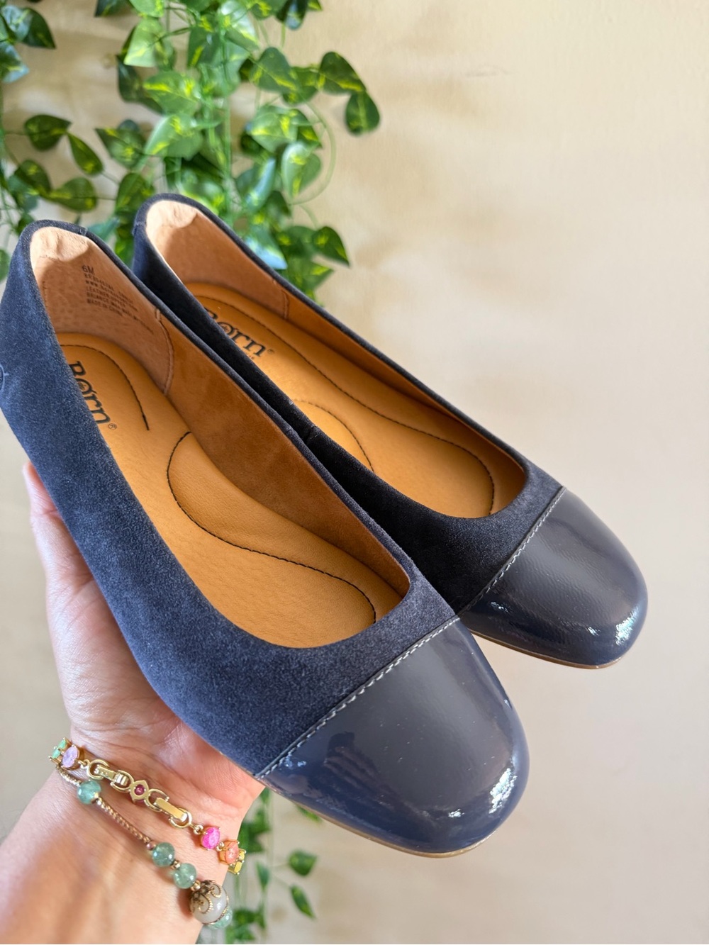 Born Navy Suede Ballet Flats with Patent Toe